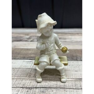 Vintage Sitzendorf German Bisque Porcelain Boy Figurine Seated on Bench 7336